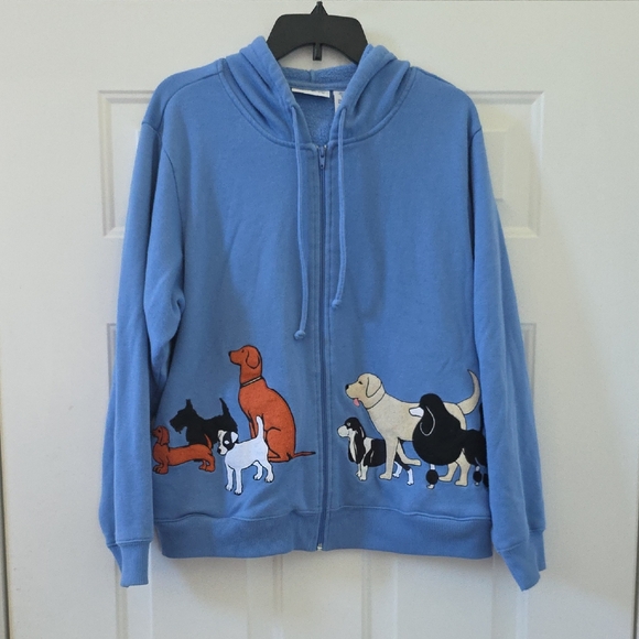 Blair Tops - Blair Light Blue Hoodie With Embroidered Dog Print.